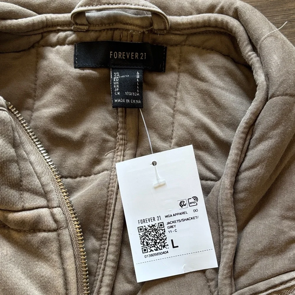 Tan Quilted Zip-Up Jacket Forever 21 Large - Picture 2 of 7